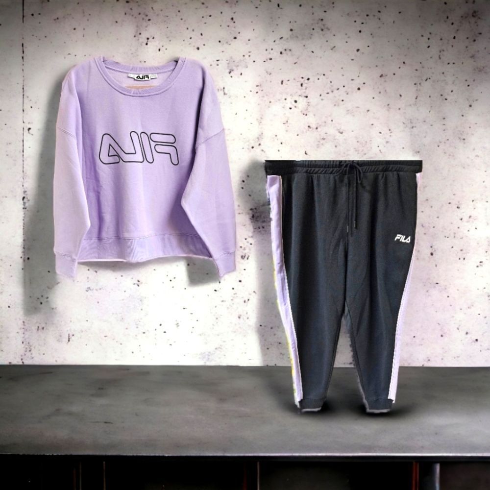 FILA PLUS SZE Purple & Black Two Piece Front Cropped Jogger Set 3X
